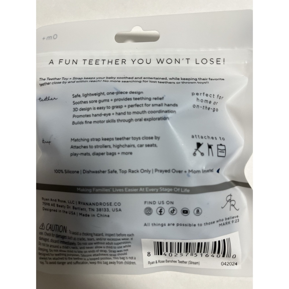 Ryan & Rose NEW Sealed Teether Toy Blue Truck Pop Wheels W/strap Dishwasher Safe - Picture 4 of 4